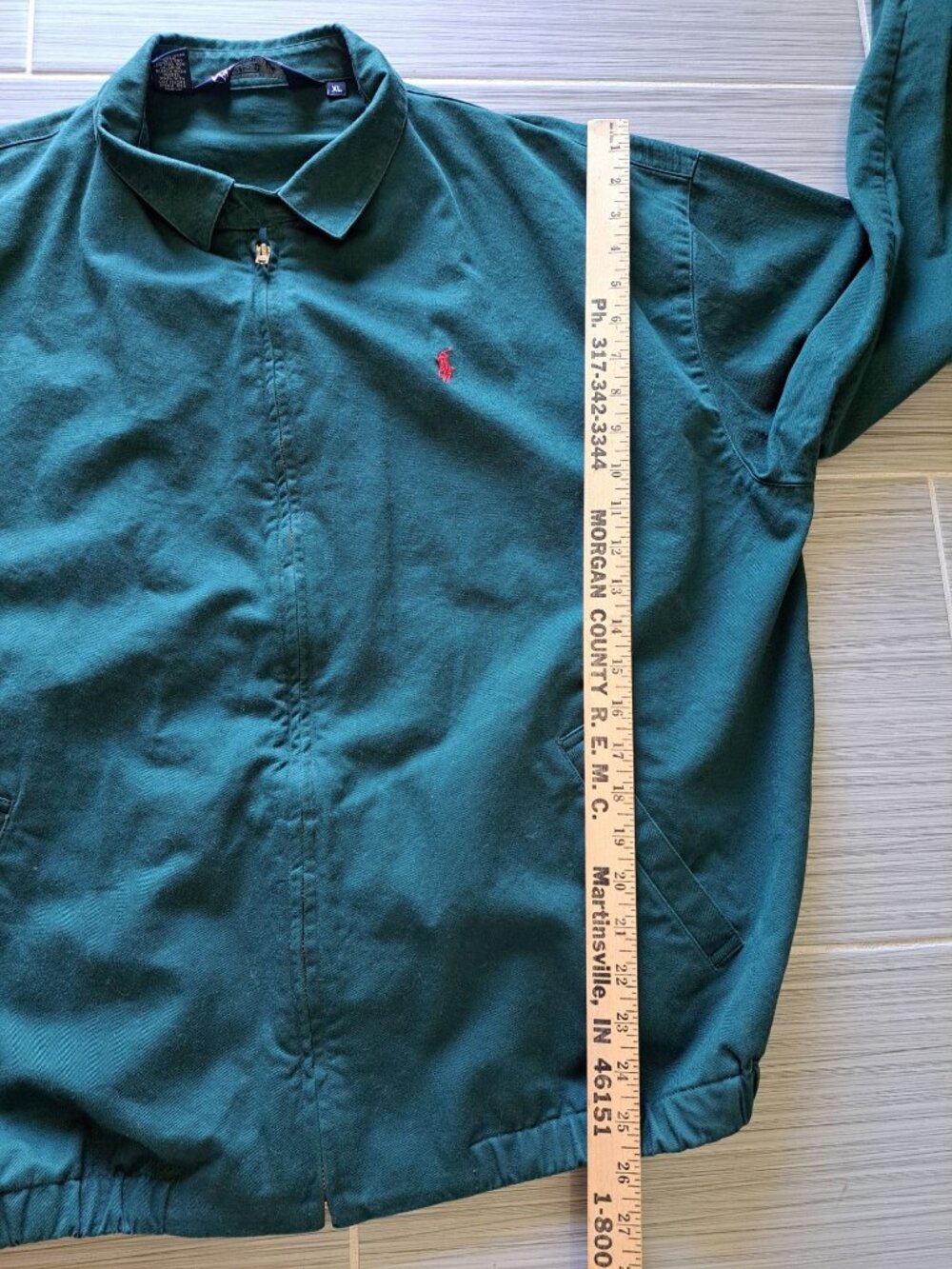 Polo Ralph Lauren Green Zip Jacket XL Mens Embroidered Cotton Red Pony Logo - Picture 12 of 13